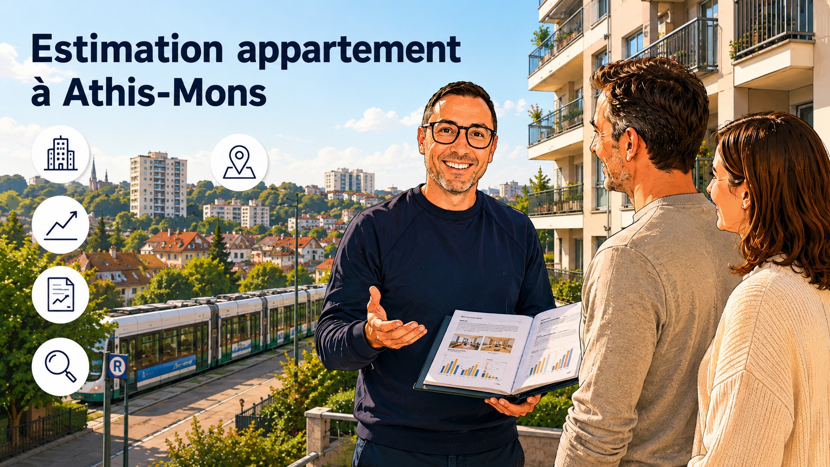 Freddy Moncet, conseiller immobilier IAD à Athis-Mons, présente une estimation d'appartement à un couple de propriétaires
